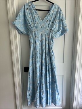 Fate Powder Blue Eyelet V-Neck Maxi Dress